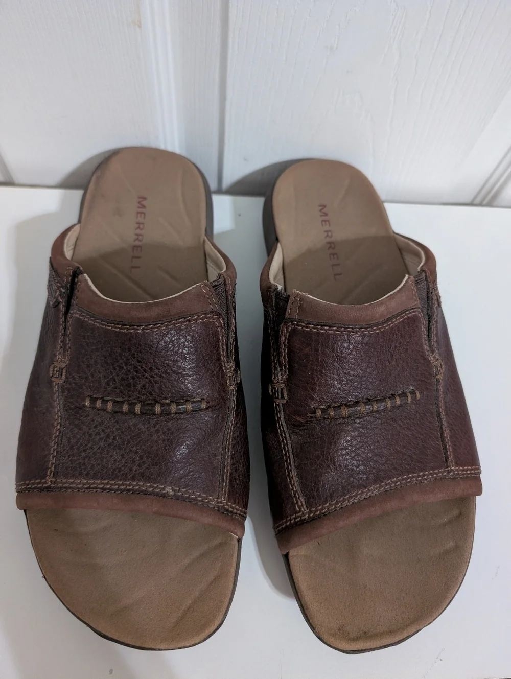 Merrell Sandspur 2 Mens Shoes Slide Sandals Brown Leather Comfort Size 9